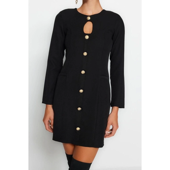 Moda Regular Gündüz Gece Finike Dokuma Bisiklet Yaka Uzun Kol A-Line Mini Boy Elbise