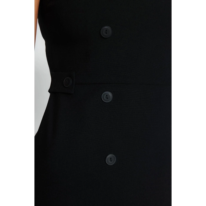 Fashion Regular Day Night Polyviscose Woven Judge Collar Sleeveless Sleeve Jacket Dress Midi Length Dress