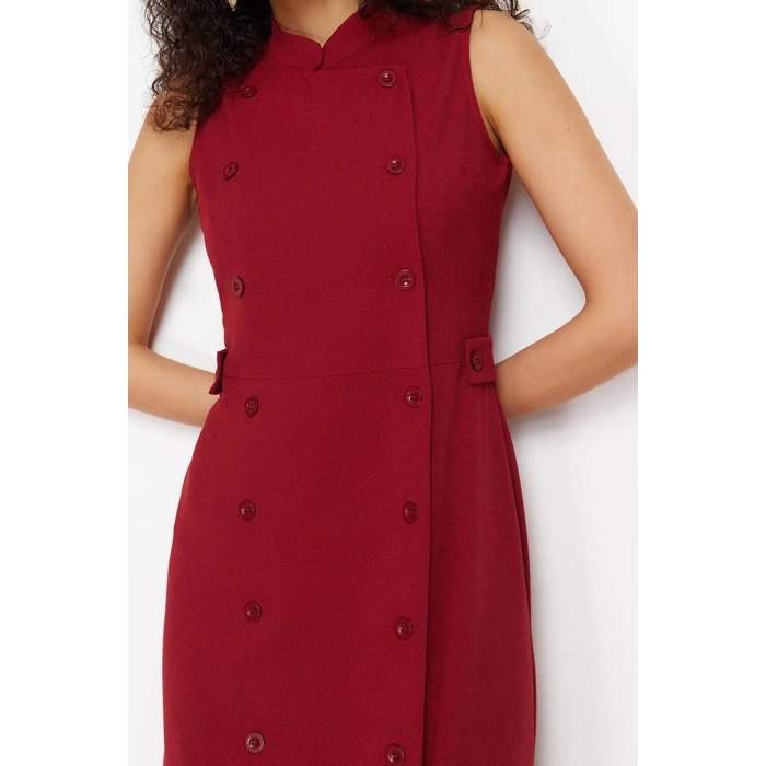 Fashion Regular Day Night Polyviscose Woven Judge Collar Sleeveless Sleeve Jacket Dress Midi Length Dress