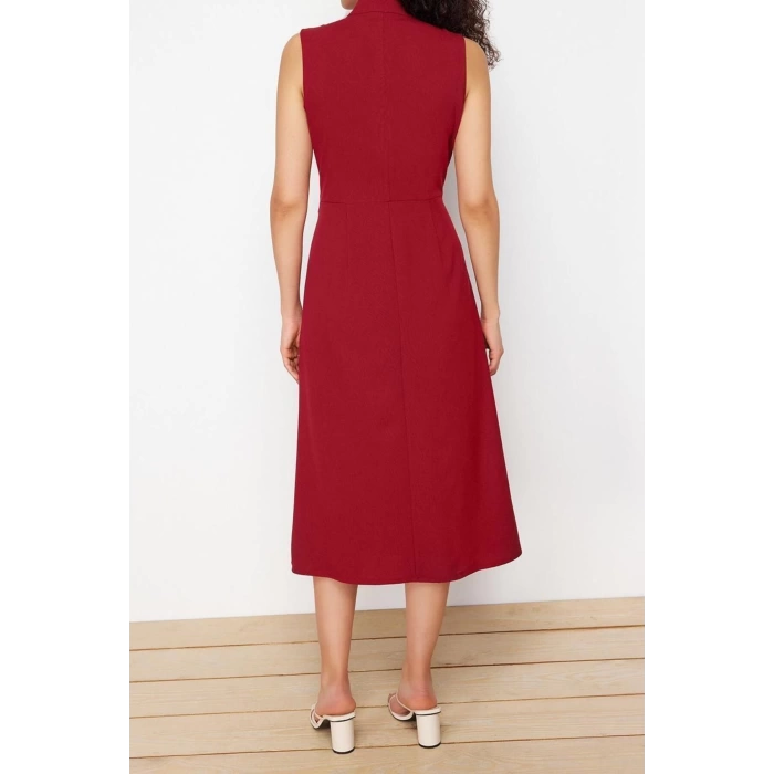 Fashion Regular Day Night Polyviscose Woven Judge Collar Sleeveless Sleeve Jacket Dress Midi Length Dress
