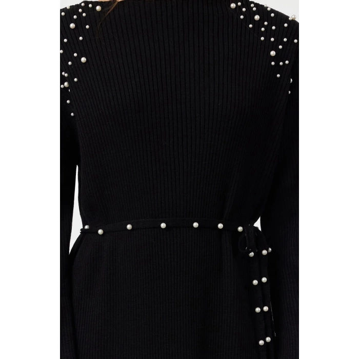 Moda Regular Günlük Ribana Kaşkorse Triko Bisiklet Yaka Uzun Kol Shift Maxi Boy Tesettür Elbise