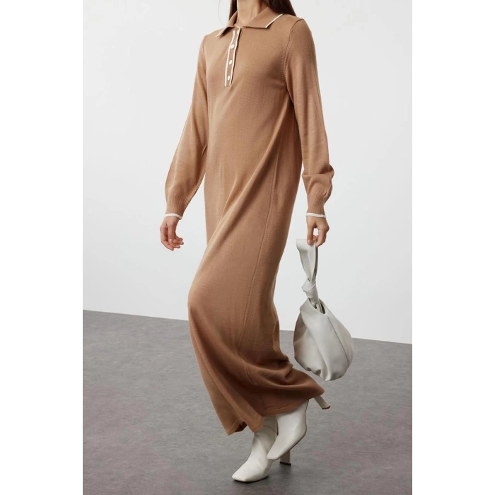 Fashion Comfortable Casual Daily Single Plate Knitwear Crew Neck Long Sleeve Shift Maxi Length Hijab Dress