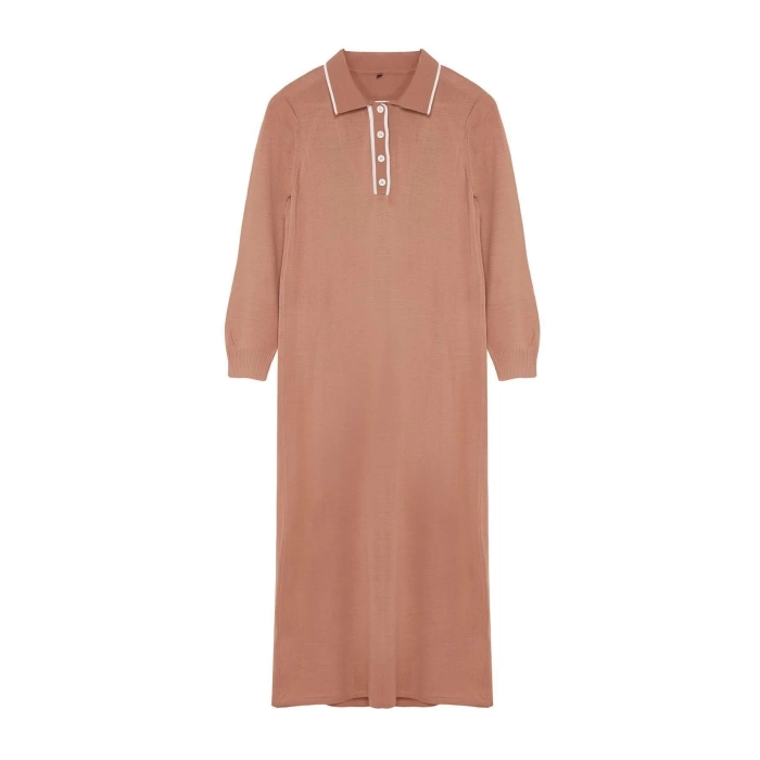 Fashion Comfortable Casual Daily Single Plate Knitwear Crew Neck Long Sleeve Shift Maxi Length Hijab Dress