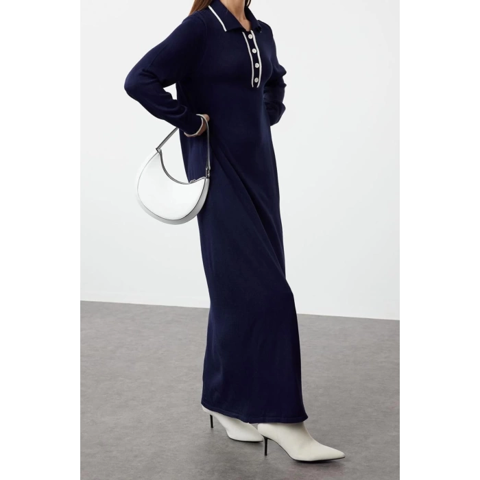 Fashion Comfortable Casual Daily Single Plate Knitwear Crew Neck Long Sleeve Shift Maxi Length Hijab Dress
