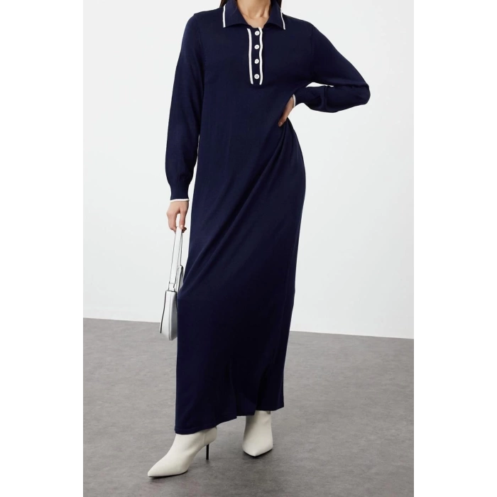 Fashion Comfortable Casual Daily Single Plate Knitwear Crew Neck Long Sleeve Shift Maxi Length Hijab Dress