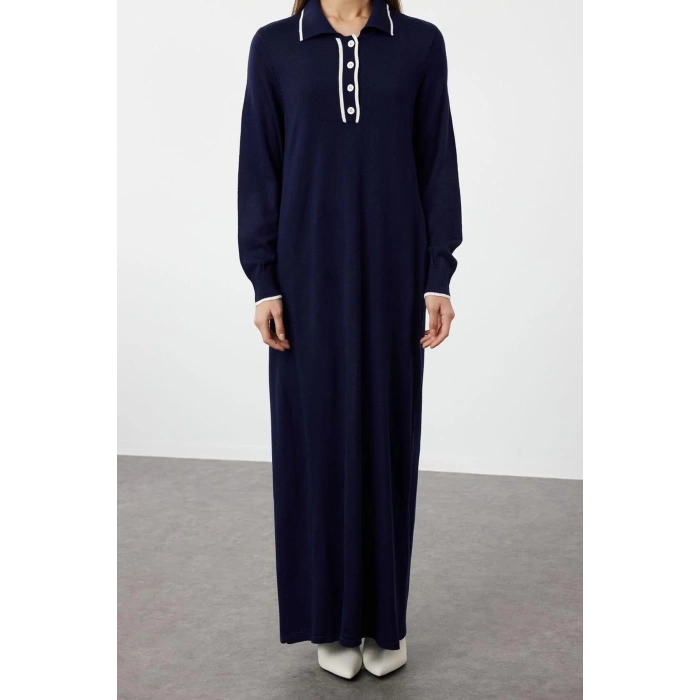 Fashion Comfortable Casual Daily Single Plate Knitwear Crew Neck Long Sleeve Shift Maxi Length Hijab Dress