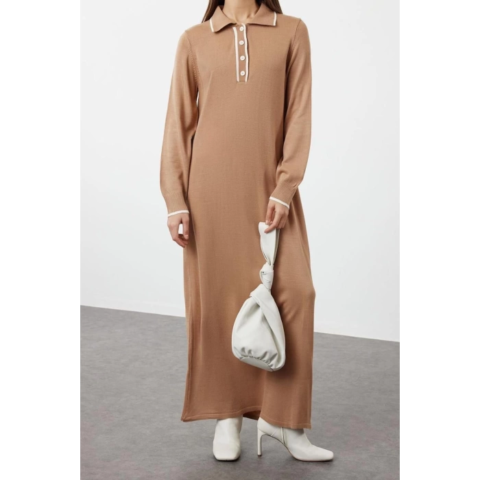 Fashion Comfortable Casual Daily Single Plate Knitwear Crew Neck Long Sleeve Shift Maxi Length Hijab Dress