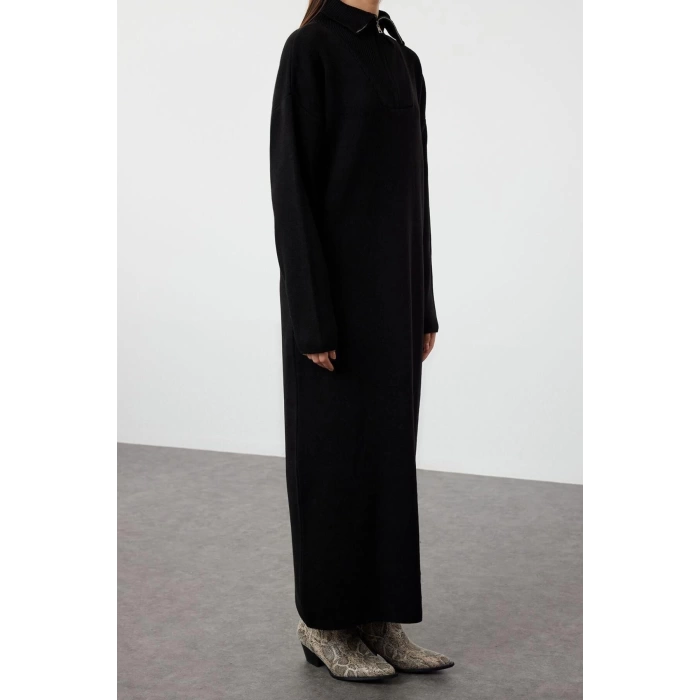 Fashion Comfortable Casual Daily Double Plate Knitwear Stand Collar Long Sleeve Shift Maxi Length Hijab Dress