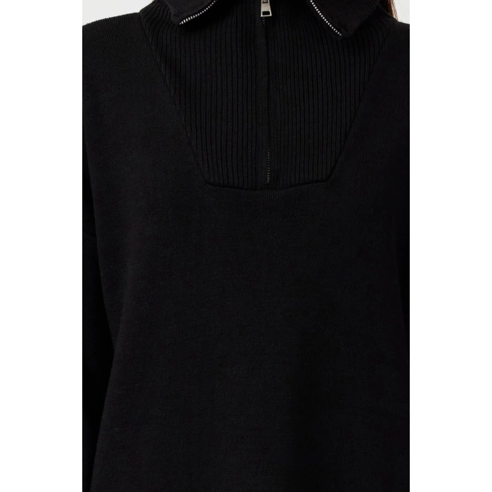 Fashion Comfortable Casual Daily Double Plate Knitwear Stand Collar Long Sleeve Shift Maxi Length Hijab Dress
