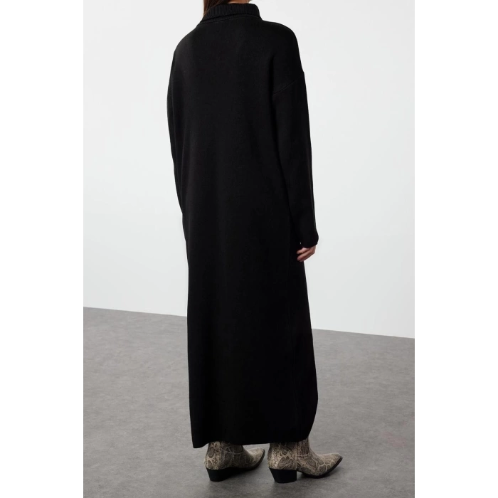 Fashion Comfortable Casual Daily Double Plate Knitwear Stand Collar Long Sleeve Shift Maxi Length Hijab Dress