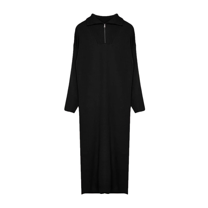 Fashion Comfortable Casual Daily Double Plate Knitwear Stand Collar Long Sleeve Shift Maxi Length Hijab Dress