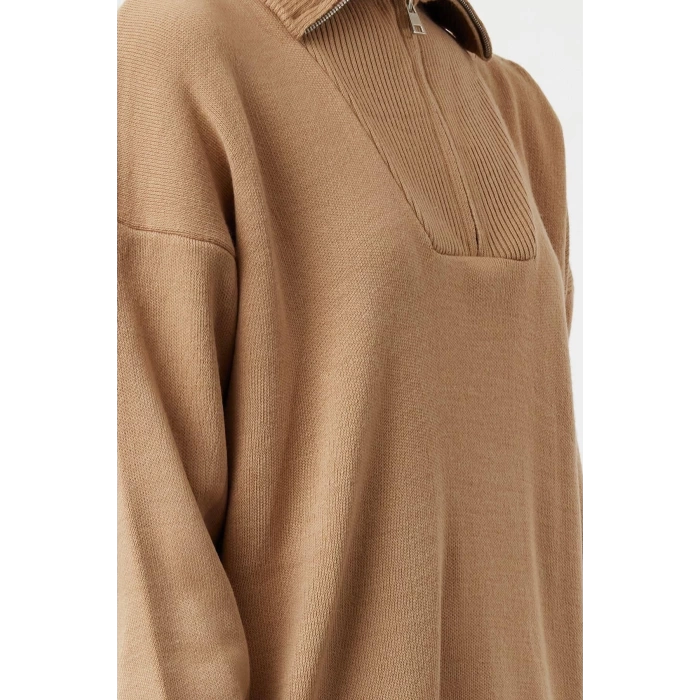 Fashion Comfortable Casual Daily Double Plate Knitwear Stand Collar Long Sleeve Shift Maxi Length Hijab Dress