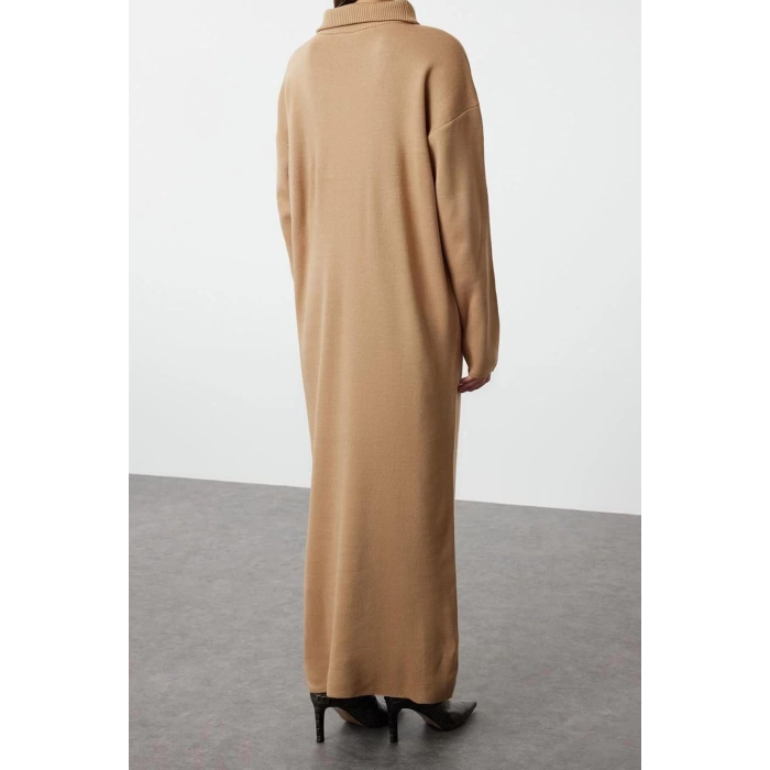 Fashion Comfortable Casual Daily Double Plate Knitwear Stand Collar Long Sleeve Shift Maxi Length Hijab Dress