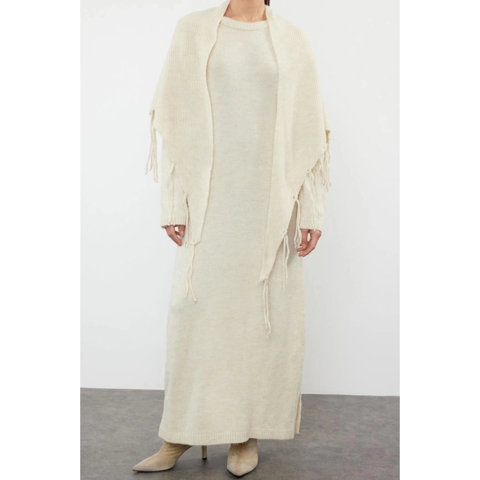 Fashion Regular Casual Daily Single Plate Knitwear Crew Neck Long Sleeve Basic Maxi Length Dress