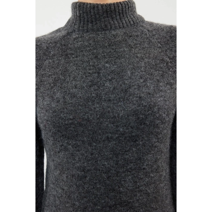 Moda Regular Casual Günlük Tek Plaka Triko Dik Yaka Uzun Kol Shift Mini Boy Elbise