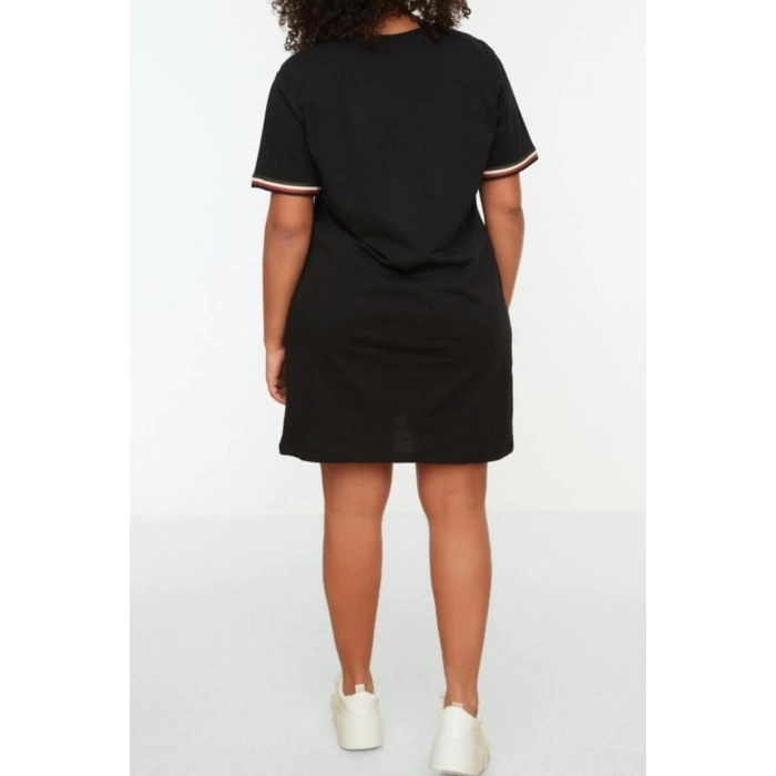 Moda Slim Casual Günlük Süprem Örme V Yaka Kısa Kol Shift Midi Boy Büyük Beden Elbise