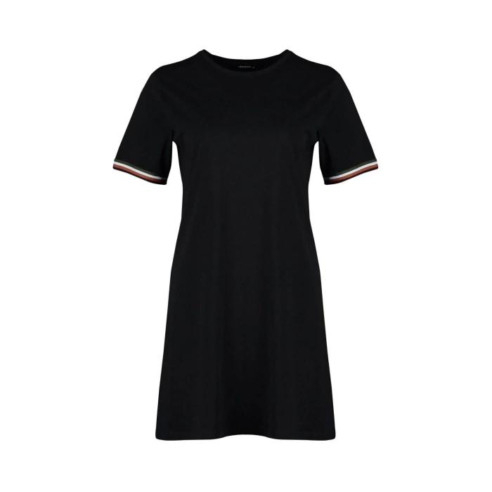 Moda Slim Casual Günlük Süprem Örme V Yaka Kısa Kol Shift Midi Boy Büyük Beden Elbise