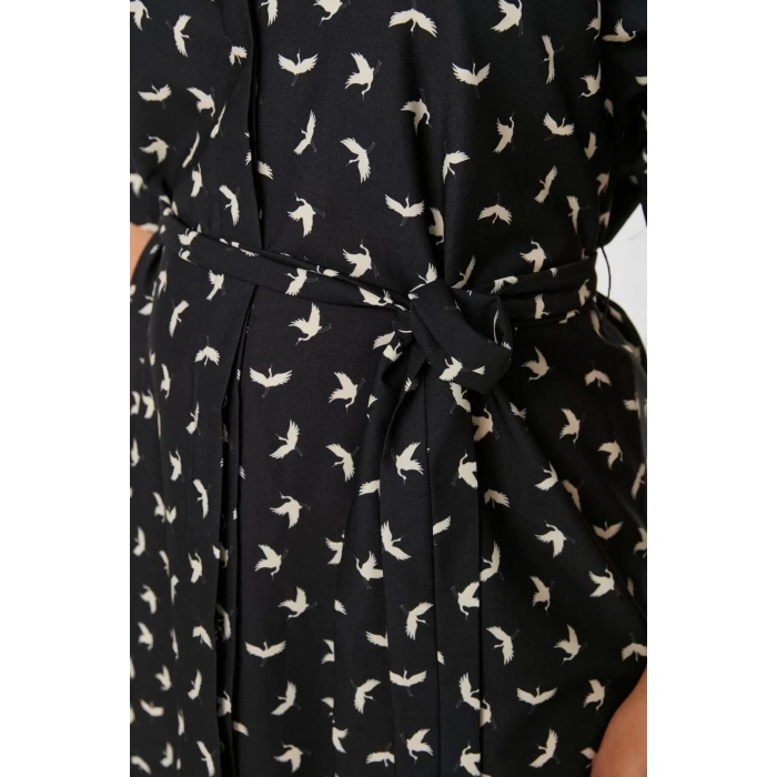 Moda Fit Casual Günlük Shally Dokuma Gömlek Yaka Kısa Kol Gömlek Elbise Midi Boy Büyük Beden Elbise