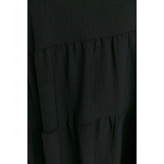 Moda Rahat Casual Günlük Aerobin Dokuma V Yaka Kısa Kol Smock Mini Boy Büyük Beden Elbise