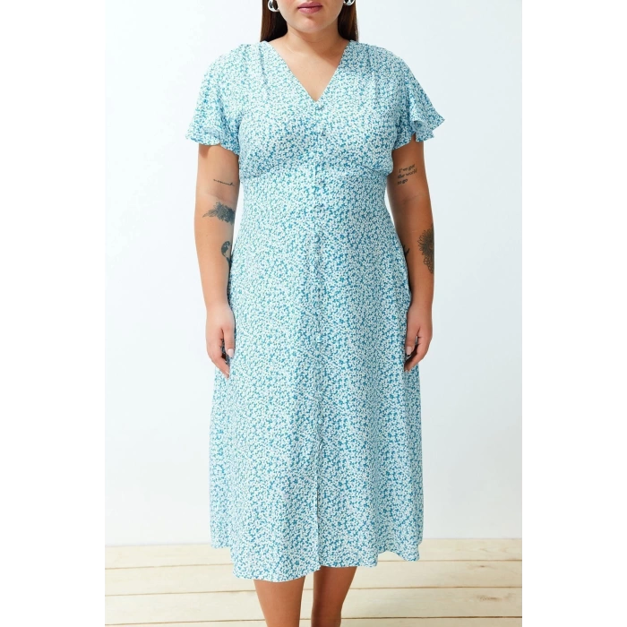 Fashion Comfortable Casual Daily Shally Woven V Neck Short Sleeve A-Line Maxi Length Plus Size Dress