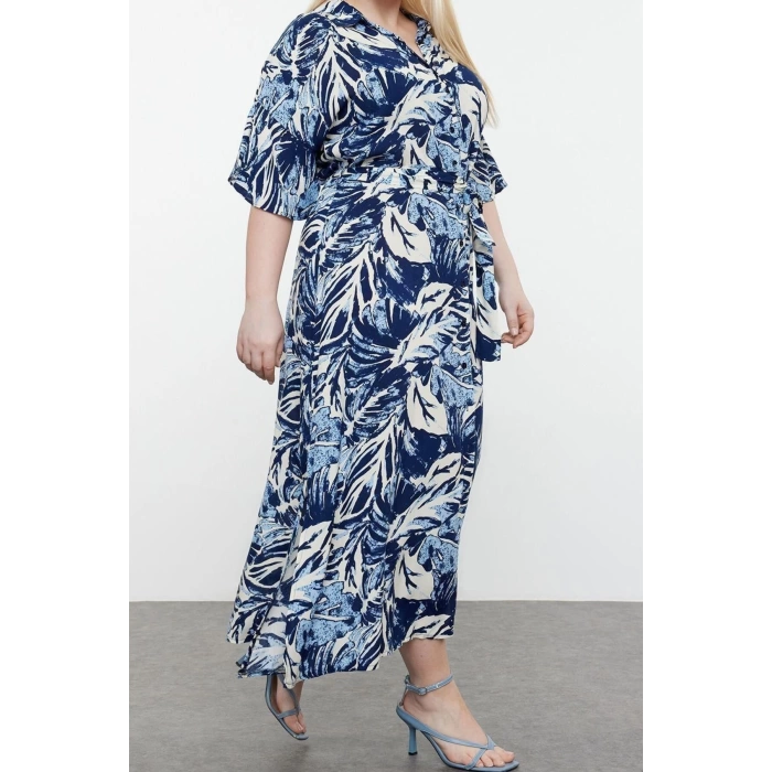 Fashion Comfortable Casual Daily Viscose Woven Shirt Collar Short Sleeve A-Line Maxi Length Plus Size Dress