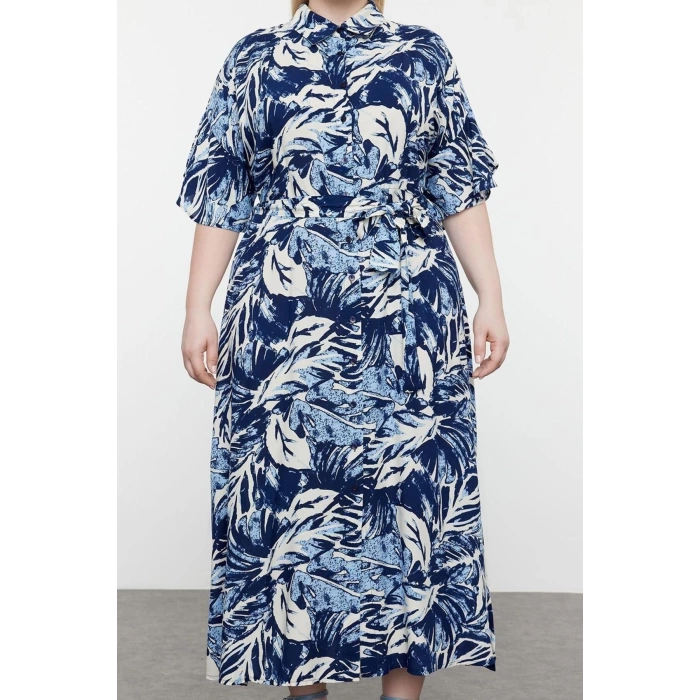 Fashion Comfortable Casual Daily Viscose Woven Shirt Collar Short Sleeve A-Line Maxi Length Plus Size Dress