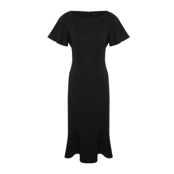 Moda Fit Day Night Finike Woven Crew Neck Short Sleeve Bodycon Midi Length Plus Size Dress