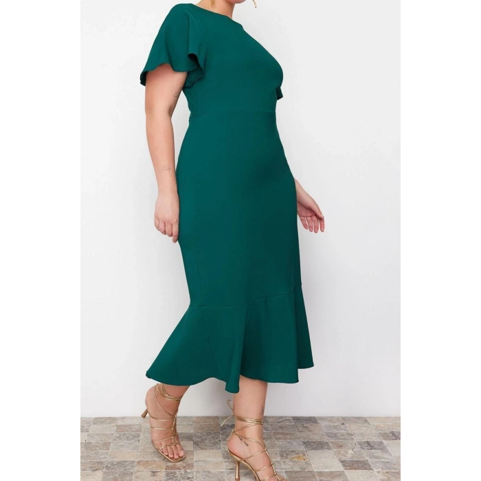 Moda Fit Day Night Finike Woven Crew Neck Short Sleeve Bodycon Midi Length Plus Size Dress