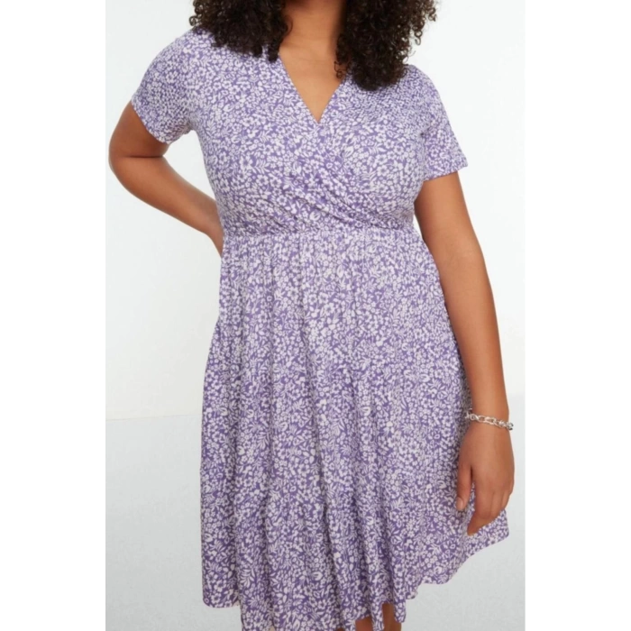 Fashion Slim Casual Daily Crepe Knitted Double Breasted Short Sleeve Skater Mini Length Plus Size Dress