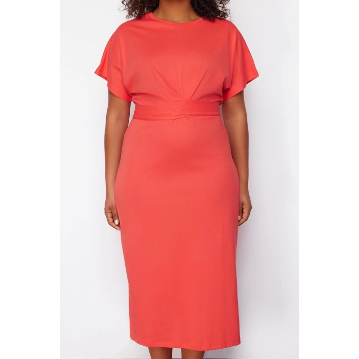 Fashion Slim Casual Daily Jersey Knitted Crew Neck Short Sleeve Shift Midi Length Plus Size Dress