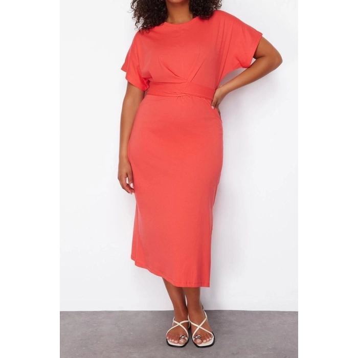 Fashion Slim Casual Daily Jersey Knitted Crew Neck Short Sleeve Shift Midi Length Plus Size Dress