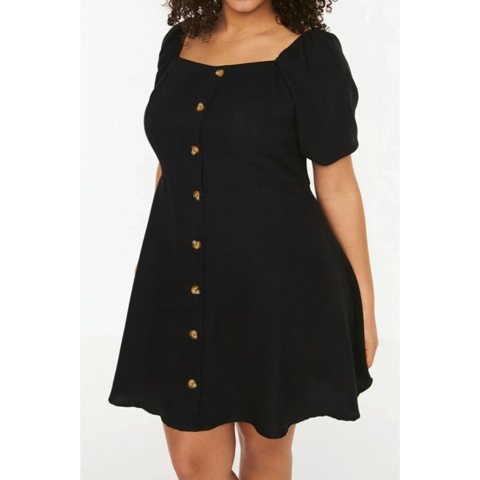 Fashion Fit Casual Daily Shally Woven Square Neck Short Sleeve A-Line Mini Length Plus Size Dress