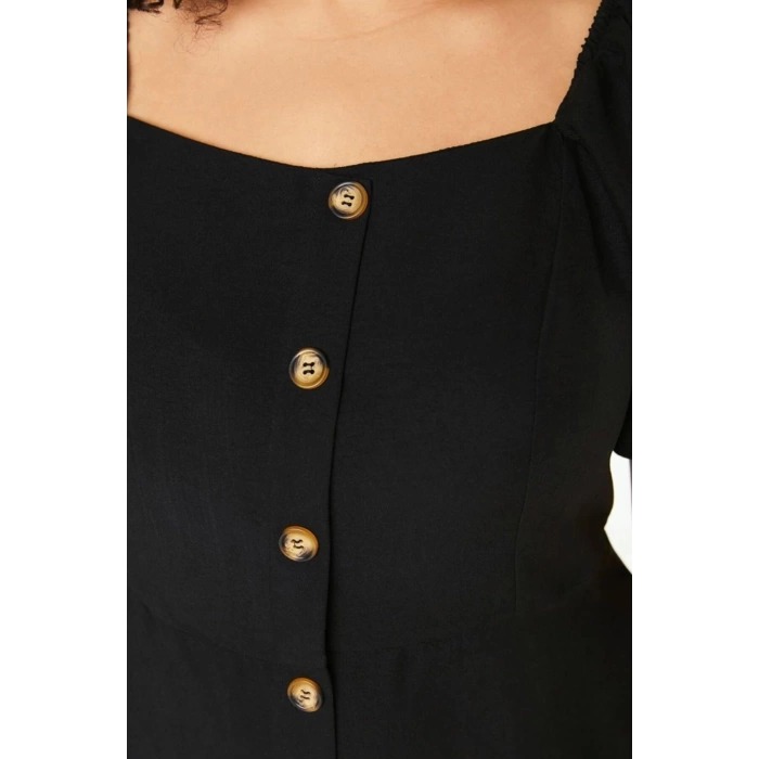 Fashion Fit Casual Daily Shally Woven Square Neck Short Sleeve A-Line Mini Length Plus Size Dress