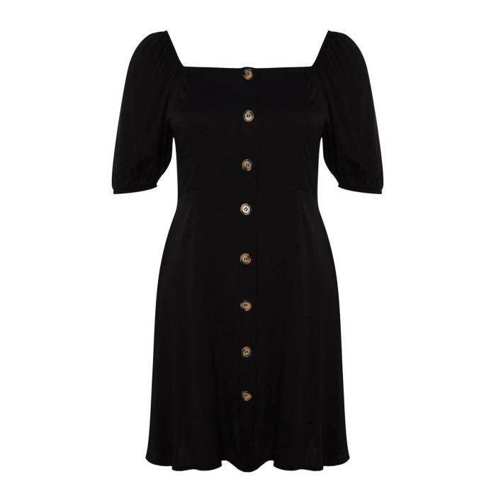 Fashion Fit Casual Daily Shally Woven Square Neck Short Sleeve A-Line Mini Length Plus Size Dress