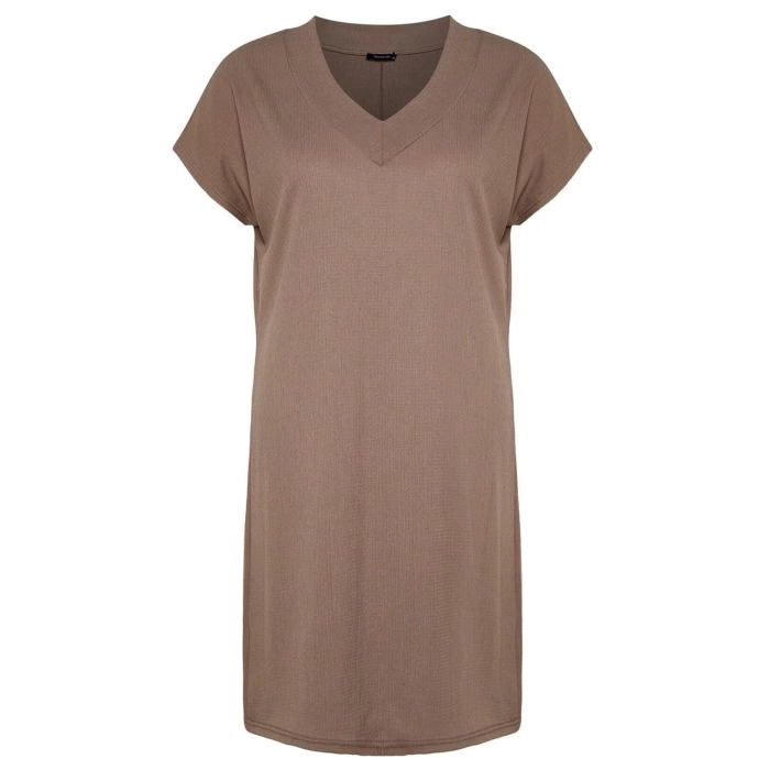 Fashion Slim Stylish Evening Dress Night Crepe Knitted V Neck Short Sleeve Shift Mini Length Plus Size Dress