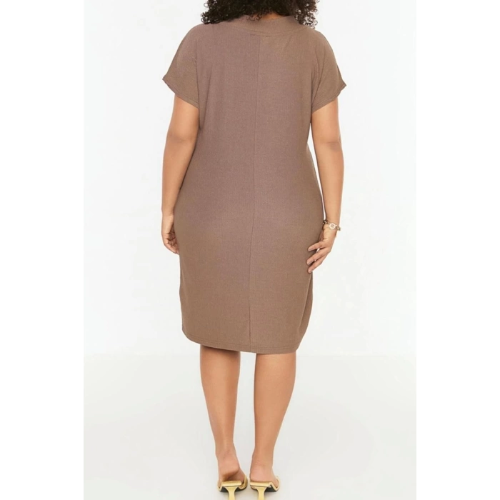 Fashion Slim Stylish Evening Dress Night Crepe Knitted V Neck Short Sleeve Shift Mini Length Plus Size Dress