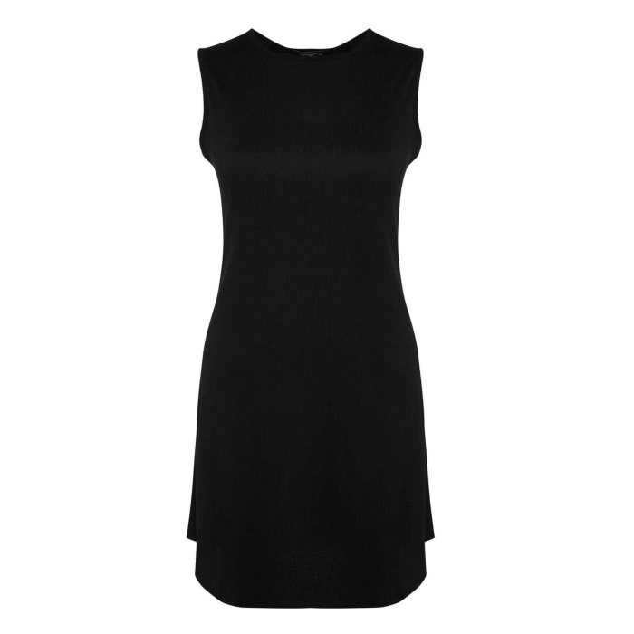 Fashion Slim Casual Daily Crepe Knitted Crew Neck Sleeveless Sleeve A-Line Mini Length Plus Size Dress