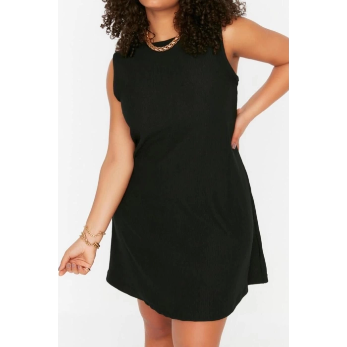 Fashion Slim Casual Daily Crepe Knitted Crew Neck Sleeveless Sleeve A-Line Mini Length Plus Size Dress