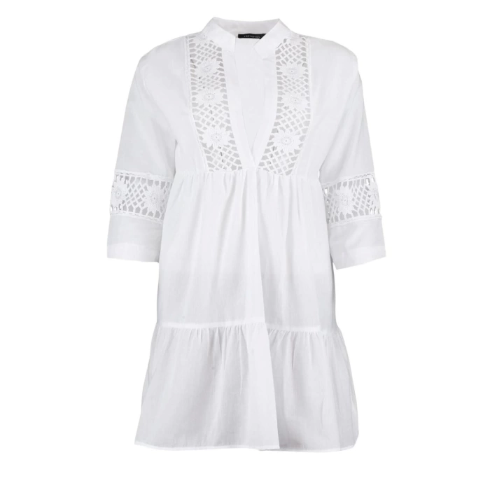 Fashion Regular Beach Casual Voile Woven V Neck Short Sleeve Skater Mini Length Dress
