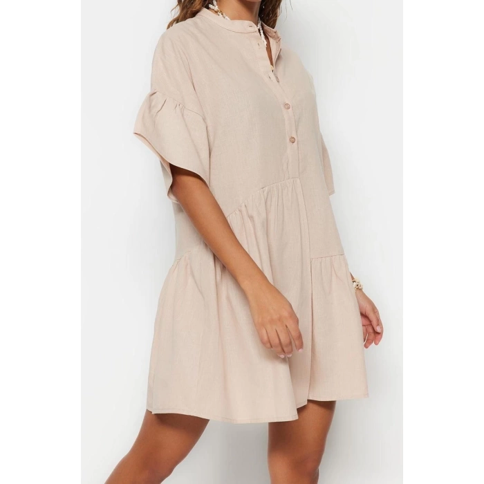 Fashion Regular Beach Casual Poplin Woven Sweetheart Neck Short Sleeve Smock Mini Length Dress