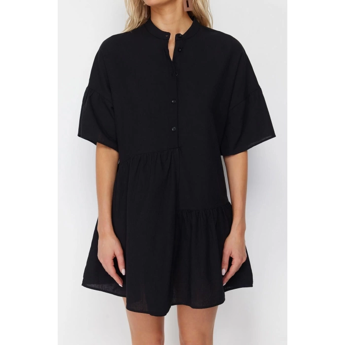 Fashion Regular Beach Casual Poplin Woven Sweetheart Neck Short Sleeve Smock Mini Length Dress