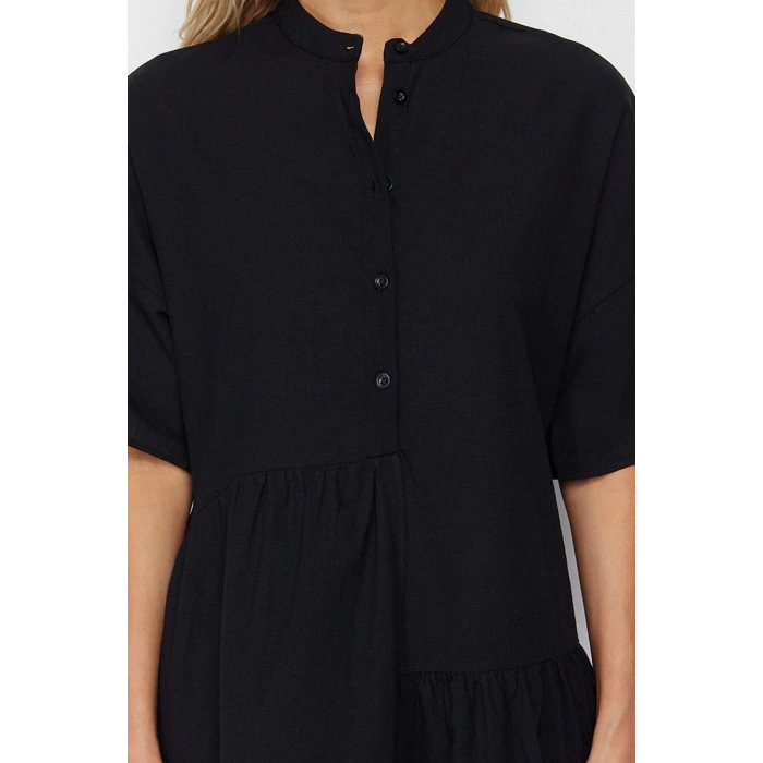 Fashion Regular Beach Casual Poplin Woven Sweetheart Neck Short Sleeve Smock Mini Length Dress