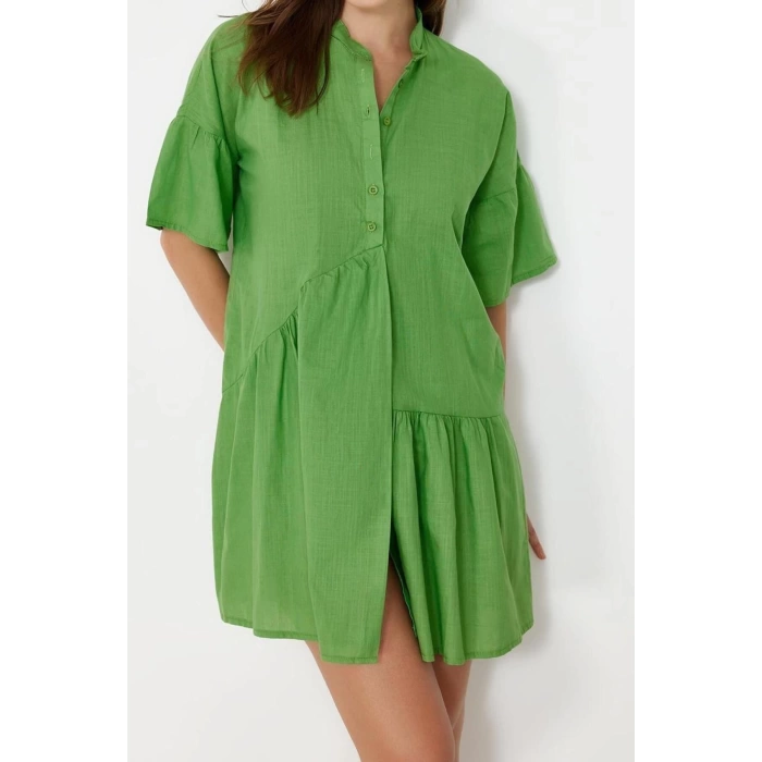 Fashion Regular Beach Casual Poplin Woven Sweetheart Neck Short Sleeve Smock Mini Length Dress