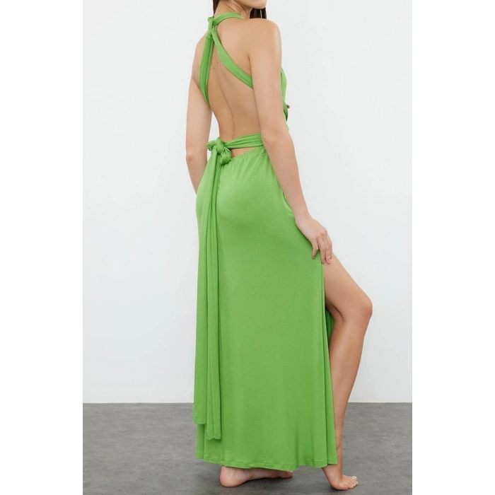 Fashion Regular Beach Daily Jersey Knitted V Neck Strappy Sleeve Shift Maxi Length Dress