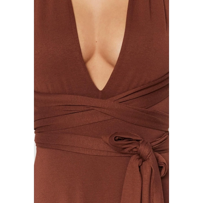 Fashion Regular Beach Daily Jersey Knitted V Neck Strappy Sleeve Shift Maxi Length Dress