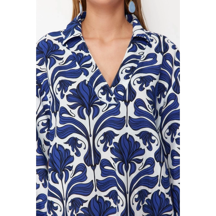 Fashion Regular Beach Casual Voile Woven V Neck Three Quarter Sleeve Shift Maxi Length Dress
