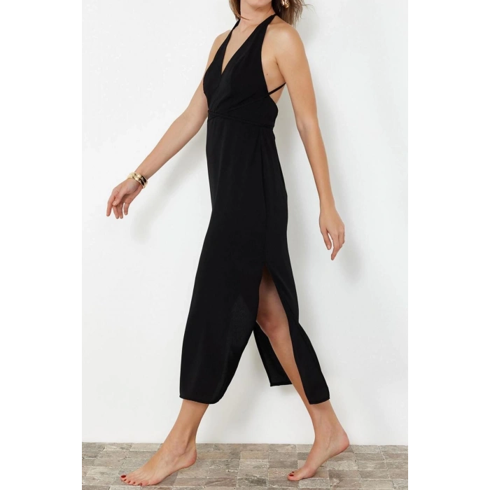 Fashion Regular Beach Casual Crinkle Woven V Neck Strappy Sleeve Shift Mini Length Dress