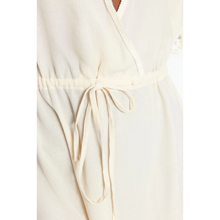 Fashion Regular Beach Casual Voile Woven V Neck Short Sleeve Shift Maxi Length Dress