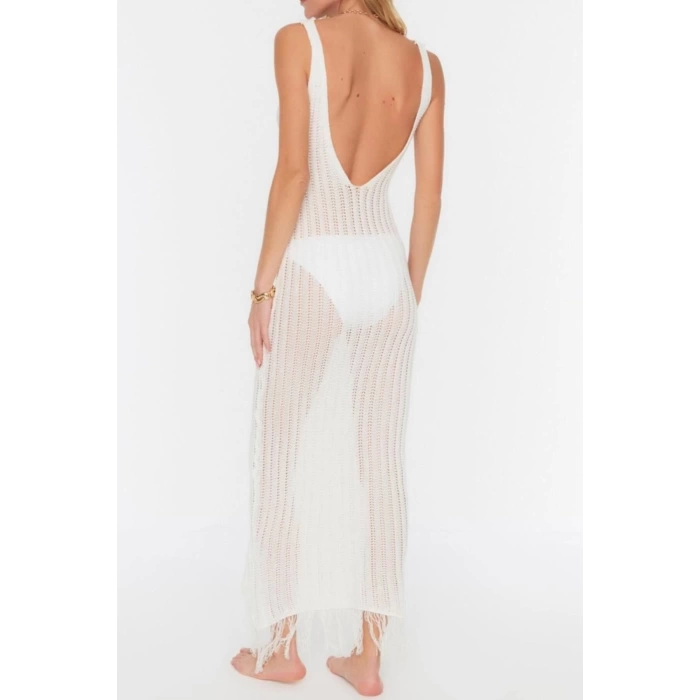 Moda Regular Beach Casual Knitwear Look Knitwear V Neck Strappy Sleeve Basic Midi Length Dress