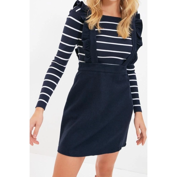 Fashion Regular Casual Daily Flannel Woven Square Collar Strappy Sleeve Vest Mini Length Dress